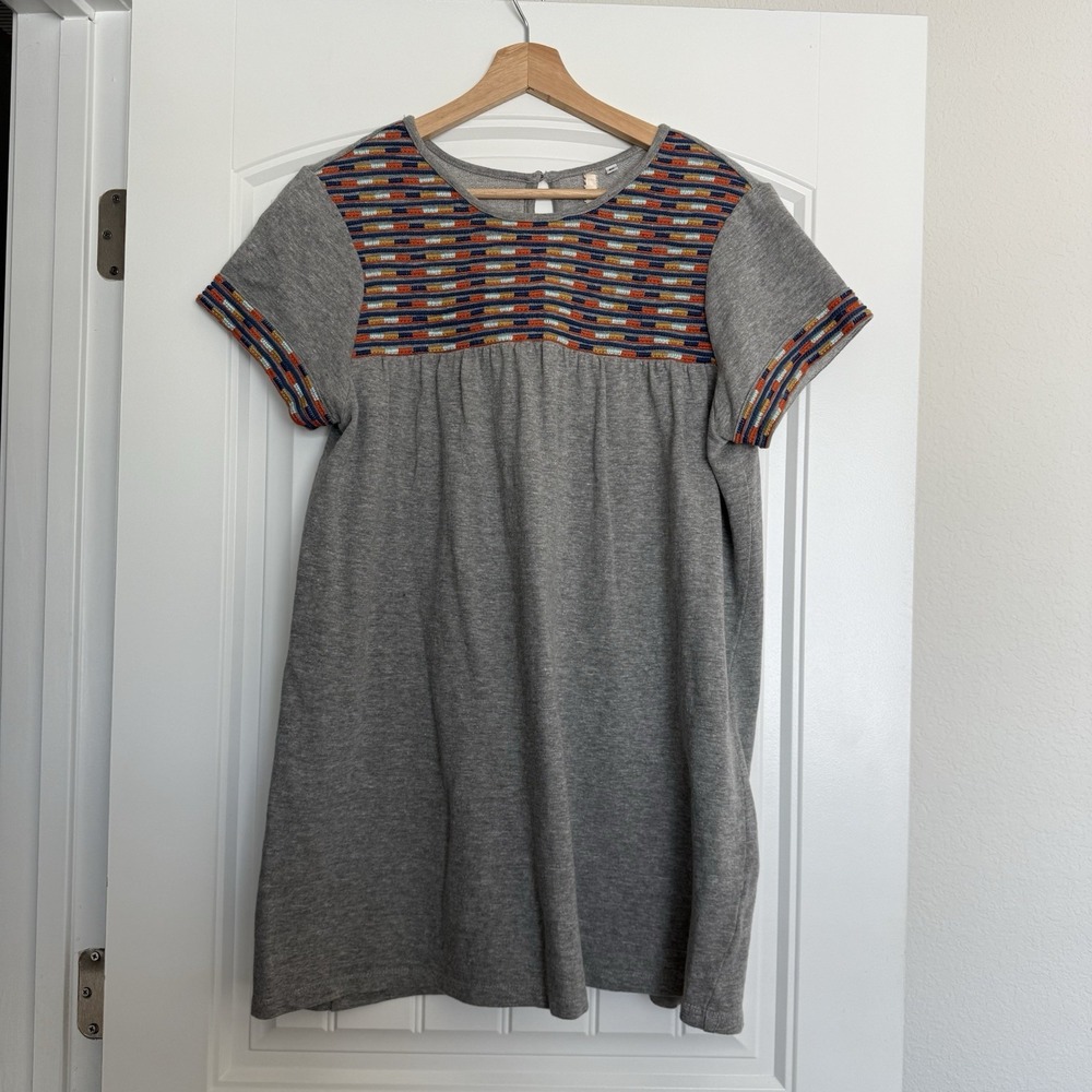 UNCLE FRANK Women's S Gray Jersey Knit Dress‎ Embroidered Boho Short Sleeve